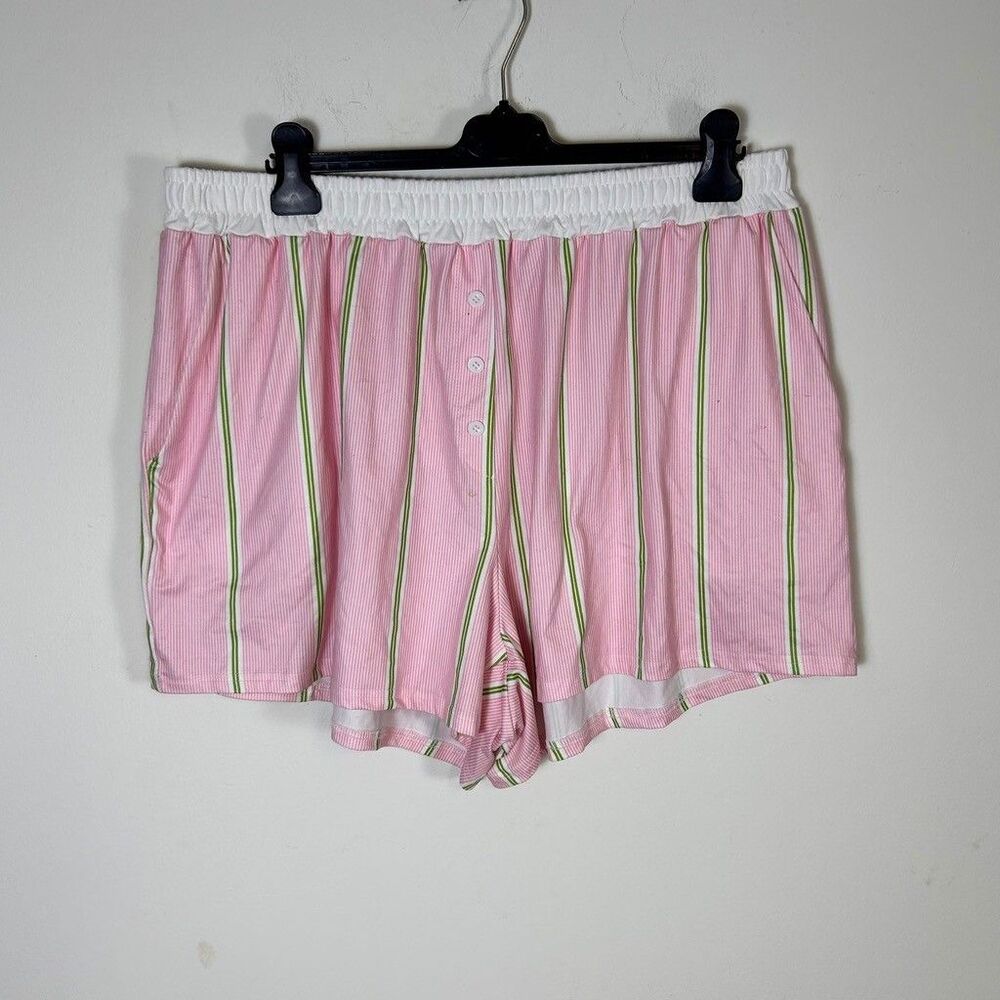 Shein Curve Pajama Shorts Womens 3XL Pink Green Striped Elastic Waist Sleepwear